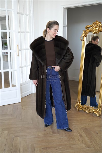 Норковое пальто с капюшоном из соболя 225NHM