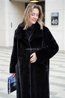Норковое пальто с воротником "стойка" и прорезными карманами - фото 5211