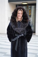 Норковое пальто формата oversized с капюшоном из соболя V25BLHS - фото 5797